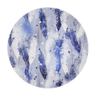 Fallende Federn: Aquarellblaues Muster. Schneidebrett