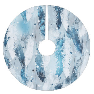 Fallende Federn: Blaues Wasser Nahtlos Polyester Weihnachtsbaumdecke