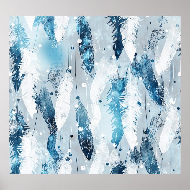 Fallende Federn: Blaues Wasser Nahtlos Poster (Vorne)