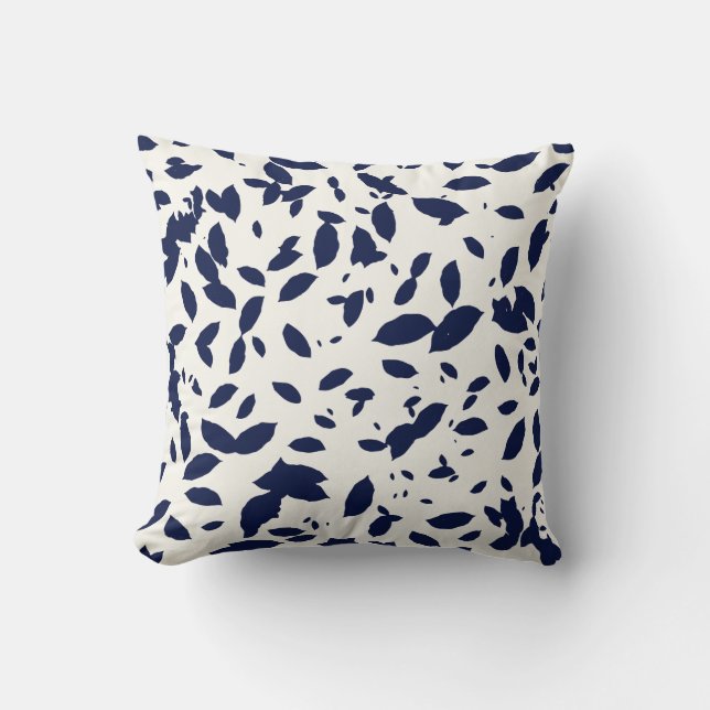 Fallende Foliage Navy White Throw Kissen (Vorderseite)