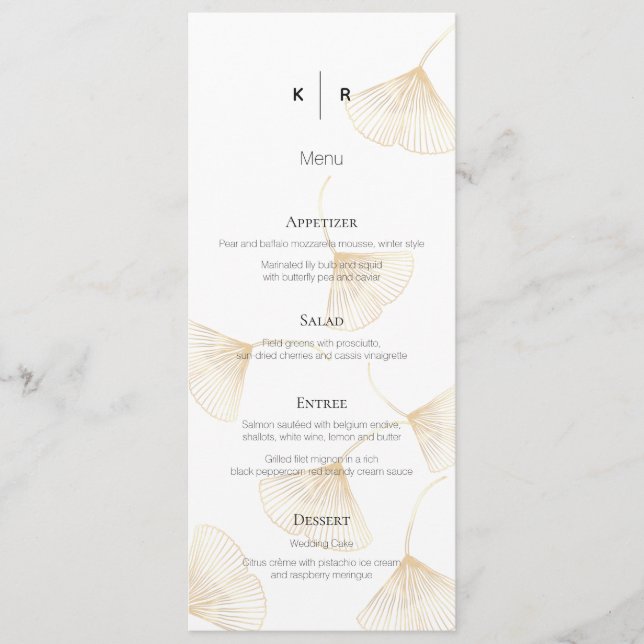 Fallende Gold Ginkgo Blätter Wedding Menu Card Menükarte (Vorderseite)