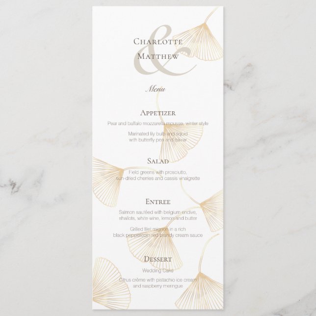 Fallende Gold Ginkgo Blätter Wedding Menu Card Menükarte (Vorderseite)