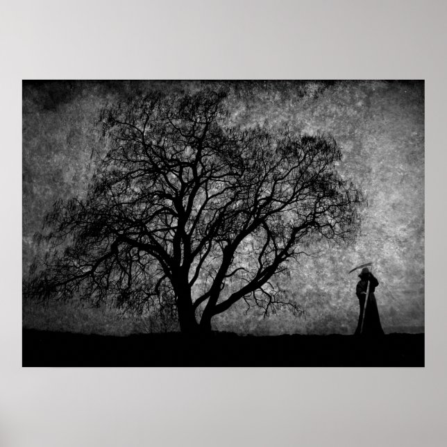 Fallende grimmige Sensenmann Urkunst Grenzen zwisc Poster (Vorne)