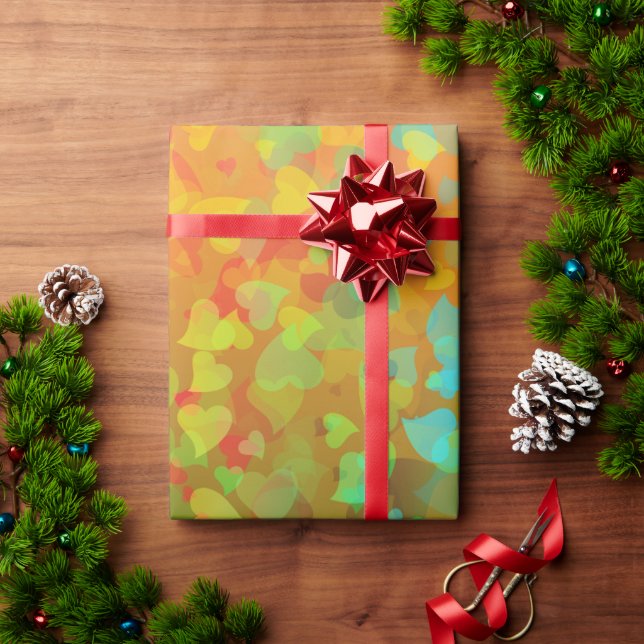 Fallende Herzen Orange Geschenkpapier (Feiertagsgeschenk)