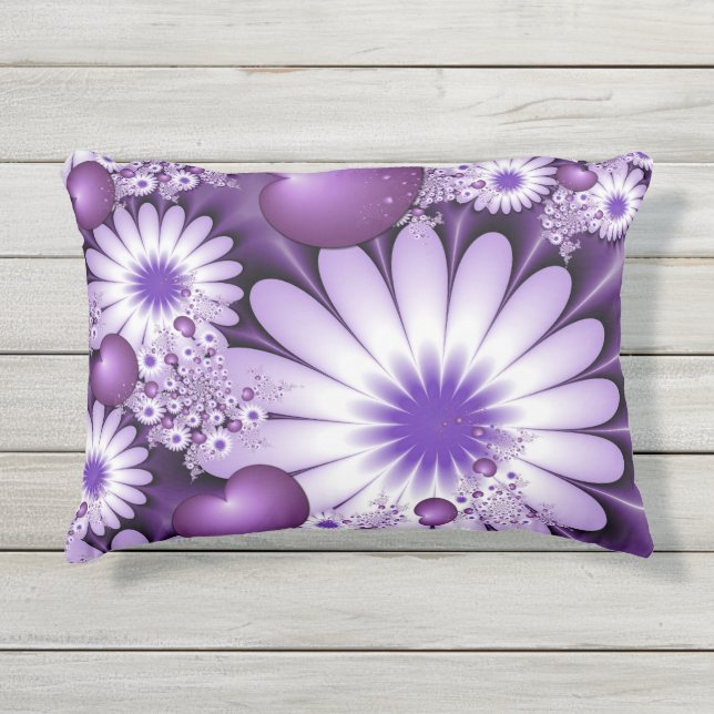 Fallende in Liebe Abstrakte Blume & Herz Fraktal Kissen Für Draußen (Vorderseite)