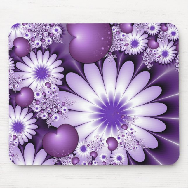 Fallende in Liebe Abstrakte Blume & Herz Fraktal Mousepad (Vorne)
