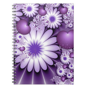 Fallende in Liebe Abstrakte Blume & Herz Fraktal Notizblock