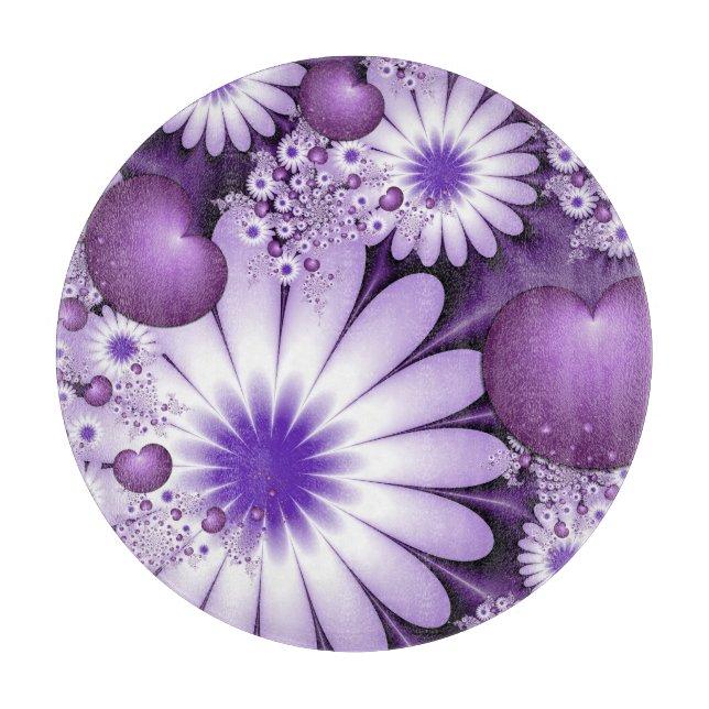 Fallende in Liebe Abstrakte Blume & Herz Fraktal Schneidebrett (Vorderseite)
