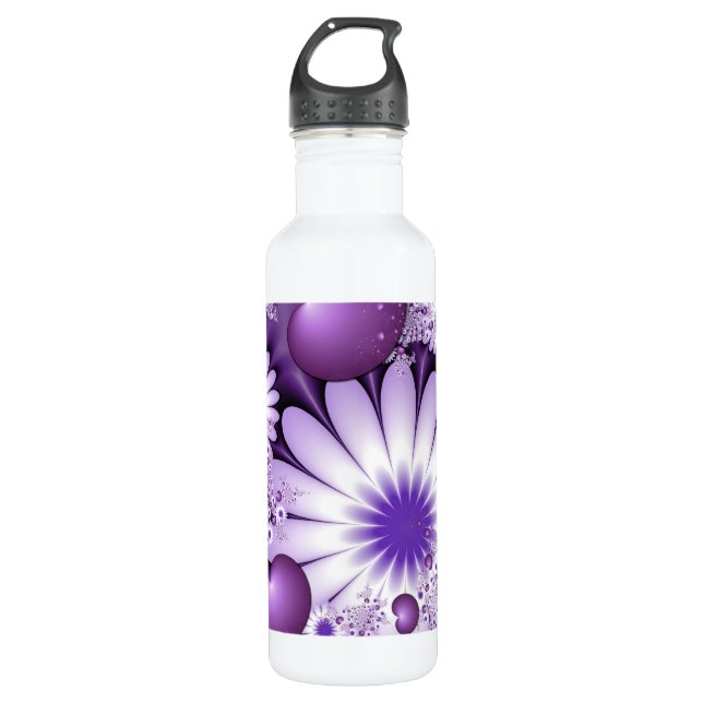 Fallende in Liebe Abstrakte Blume & Herz Fraktal Trinkflasche (Vorderseite)
