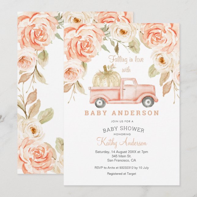 Fallende in Liebe Pfirsichdusche Einladung (Vorne/Hinten)