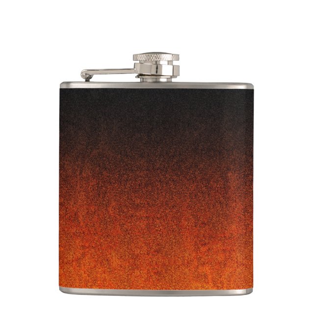 Fallende Orange- und Schwarz-Glitzer-Gradient Flachmann (Vorderseite)