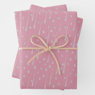Fallende Raindrops Niedliche Regentage Rose Rosa Geschenkpapier Set