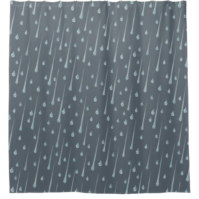Fallende Raindrops Niedlicher Regentag Dunkelgrau Duschvorhang (Vorderseite)