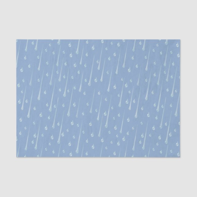 Fallende Raindrops Niedlicher Regentag Dusky Blau Seidenpapier (Vorderseite)