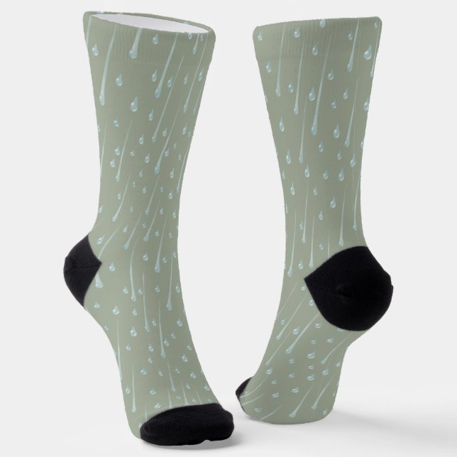 Fallende Raindrops Niedlicher Regentag Olive Green Socken (Gewinkelt)