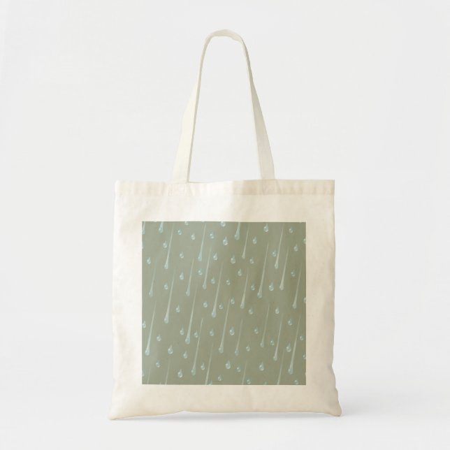 Fallende Raindrops Niedlicher Regentag Olive Green Tragetasche (Vorne)