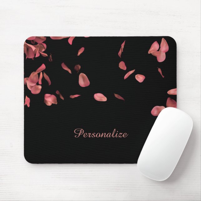 Fallende rosa Rosenblätter auf Schwarz personalisi Mousepad (Mit Mouse)