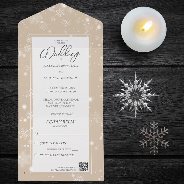 Fallende Schneeflocken im Pilz mit QR-Code All In One Einladung (Von Creator hochgeladen)