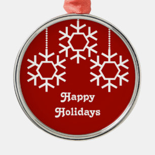 Fallende Schneeflocken rund um Ornament, dunkelrot Silbernes Ornament