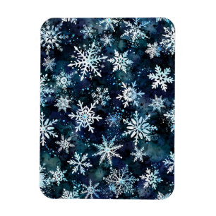 Fallende Schneeflocken Tiefblaue Magische Winterna Magnet