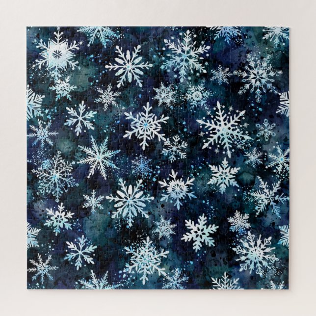 Fallende Schneeflocken Tiefblaue Magische Winterna Puzzle (Vertikal)