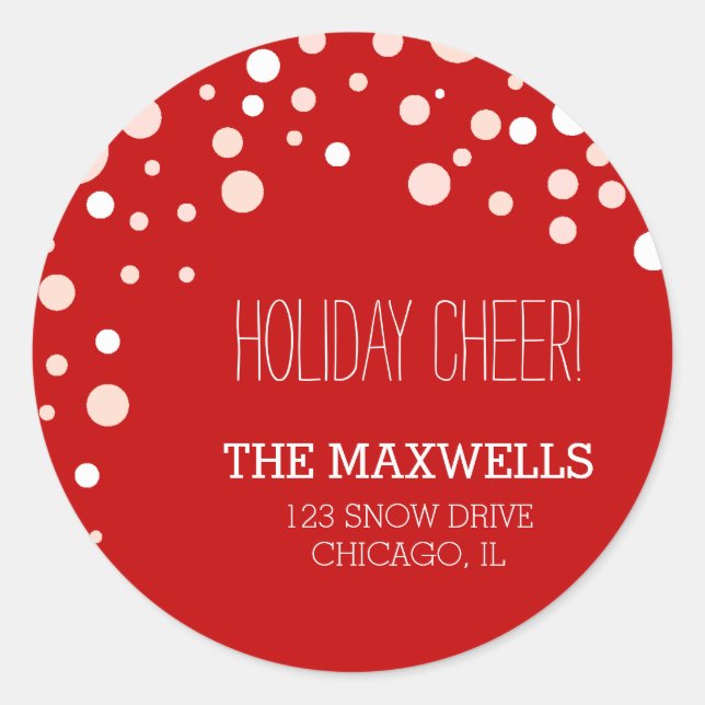 Fallende Snow Holiday Cheer Red-Adressetiketten Runder Aufkleber (Vorderseite)