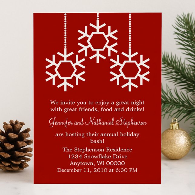 Fallende Snowflakes-Feier, Rot Einladung (Red Falling Snowflakes Holiday Party Invitation)