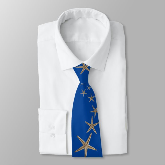 Fallende Starfish Sea Stars Navy Blue Neck Tie Krawatte (Gebunden)