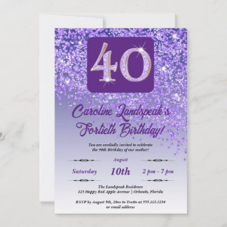 Fallender Lila Glitzer 40. Geburtstag Party Einladung