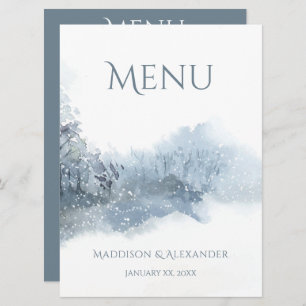 Fallender Schnee, blaue und weiße Hochzeit Menükarte