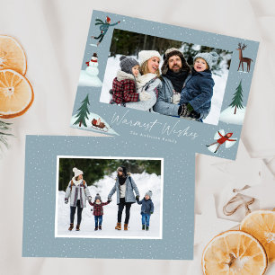 Fallender Schnee Whimsical Winter Szene 2 Foto Feiertagskarte