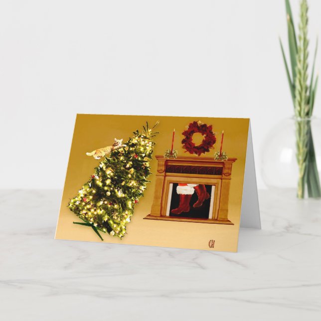 fallendes Baumkitty 2 Feiertagskarte (Vorderseite)