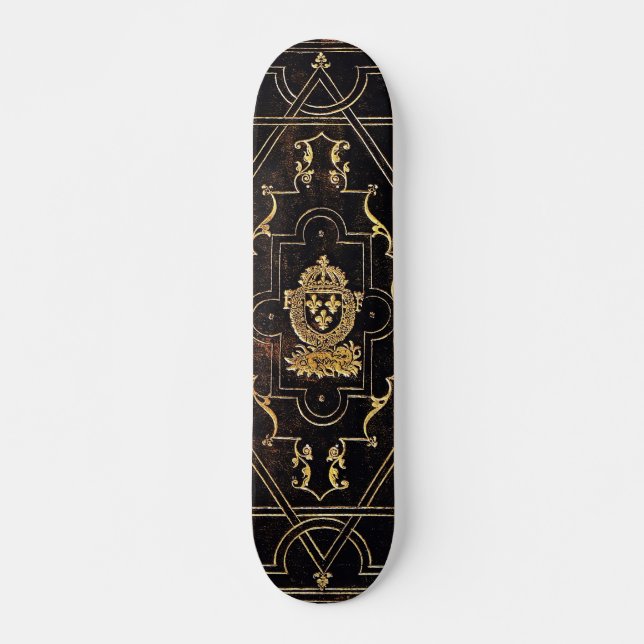 Fallendes Vintages Leder und Gold Skateboard (Vorne)