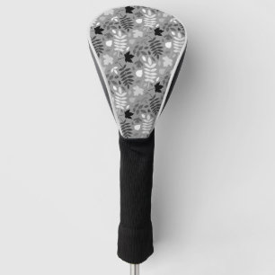 Fallfarbene Blätter Monochrome Muster auf Grau Golf Headcover