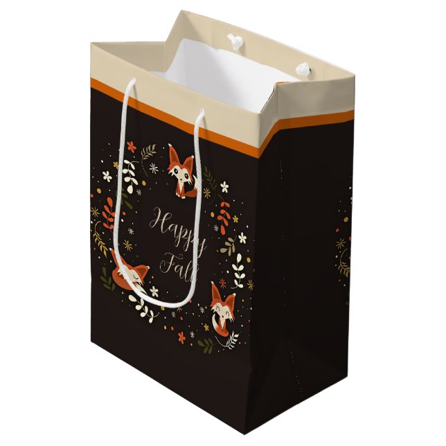 Fallfüchse mit benutzerdefinierbarem Text Mittlere Geschenktüte (Vorderseite Schrägansicht)