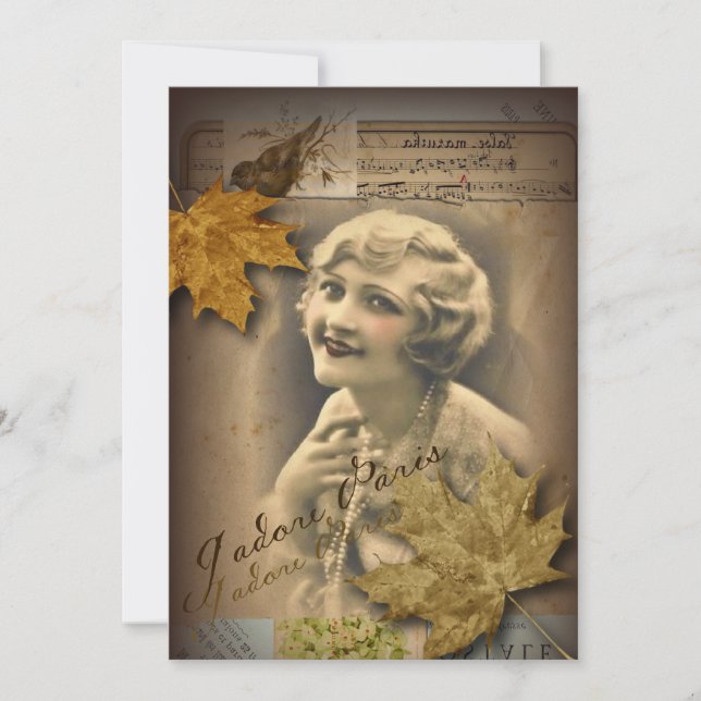 Fallherbst verlässt Vintages gatsby Mädchen Einladung (Vorderseite)