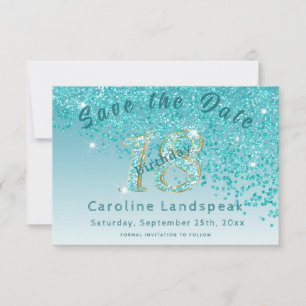 Falling Aquamarin Blue Glitzer für den 18. Geburts Save The Date