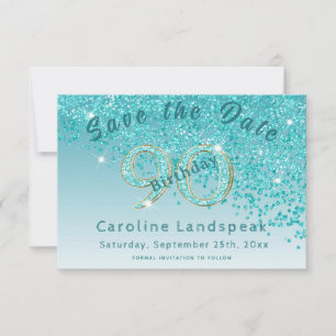 Falling Aquamarin Blue Glitzer für den 90. Geburts Save The Date