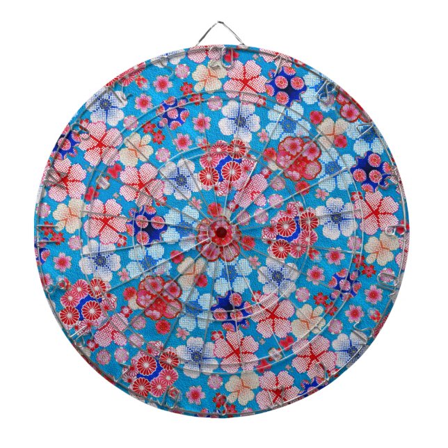 Falling Blue Cascading Floral Chirimen Dartscheibe (vorne)