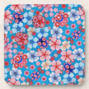 Falling Blue Cascading Floral Chirimen Getränkeuntersetzer