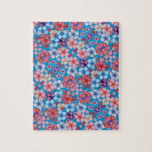 Falling Blue Cascading Floral Chirimen Puzzle