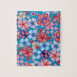 Falling Blue Cascading Floral Chirimen Puzzle