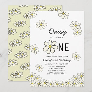 Falling Daisies White Floral 1. Geburtstag Einladung