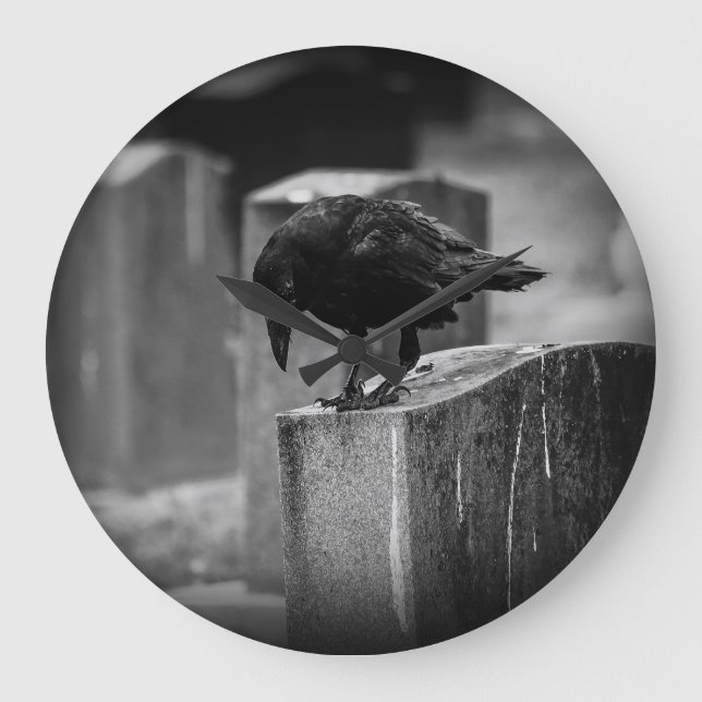Falling Friedhof Crow Große Wanduhr (Vorderseite)