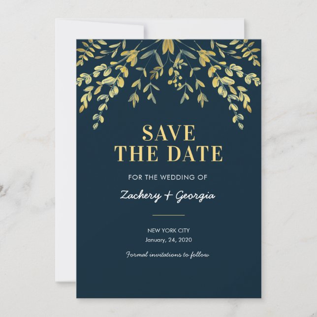 Falling Gold Blätter Save the Date Hochzeitskarten (Vorderseite)