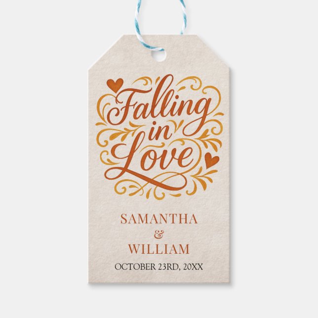 Falling in Love Modern Autumn Wedding  Geschenkanhänger (Vorderseite)