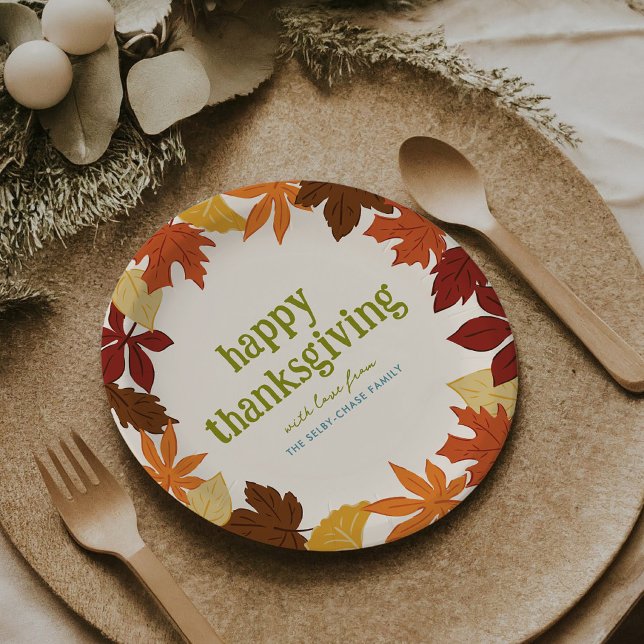 Falling Leaves Frohes Erntedankfest Pappteller (Falling Leaves Happy Thanksgiving Paper Plates)