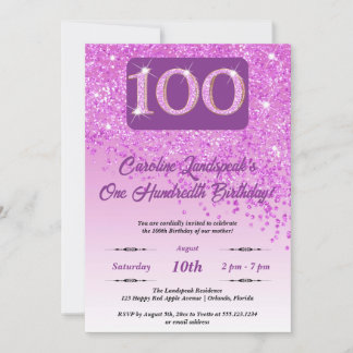 Falling Pink Glitzer 100. Geburtstagsparty Einladung