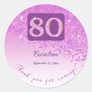 Falling Pink Glitzer, 80. Geburtstag Dank Runder Aufkleber