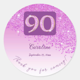 Falling Pink Glitzer, 90. Geburtstag Dank Runder Aufkleber